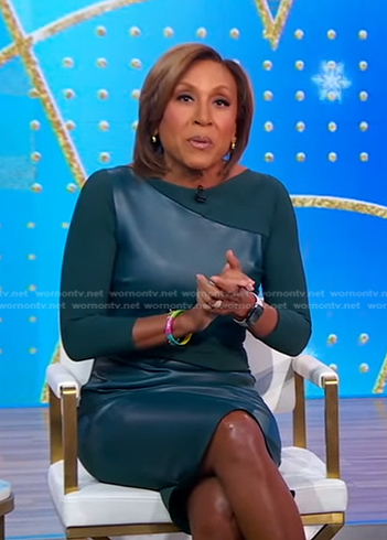 Robin’s green leather panel sheath dress on Good Morning America