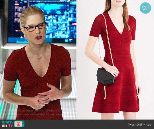 Sandro Vneck Ribbed Knit Dress worn by Felicity Smoak (Emily Bett Rickards) on Arrow