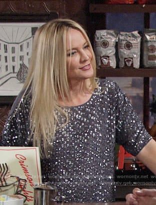 Sharon's grey sequin top on The Young and the Restless