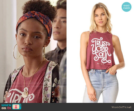 Spiritual Gangster Trust Your Soul Tank Top worn by Zoey Johnson (Yara Shahidi) on Grown-ish