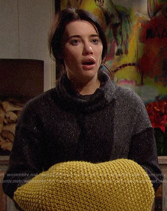 Steffy’s black and grey turtleneck sweater on The Bold and the Beautiful