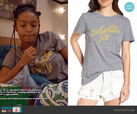 Sub_Urban Riot Enlighten Up Graphic Tee worn by Zoey Johnson (Yara Shahidi) on Grown-ish