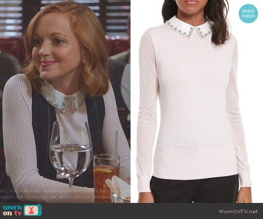 Braydey Embellished Collar Sweater by Ted Baker worn by Jayma Mays on Great News