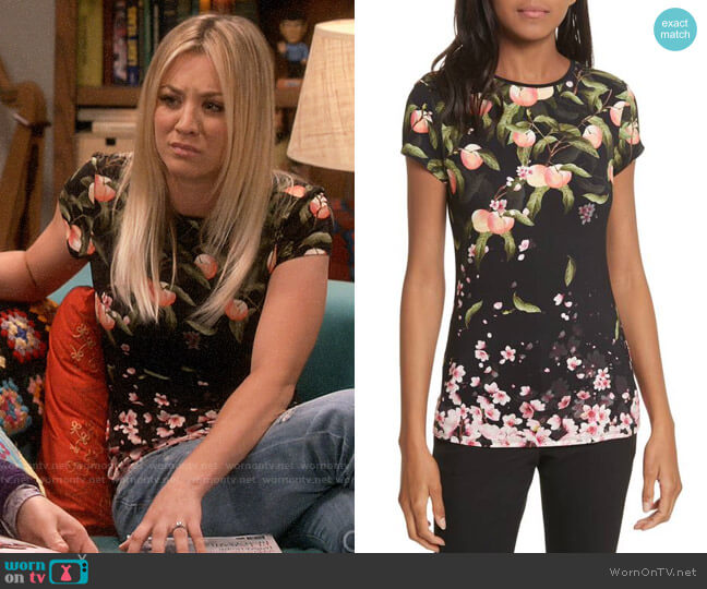 Ted Baker Peach Blossom Fitted T-shirt worn by Penny Hofstadter (Kaley Cuoco) on The Big Bang Theory