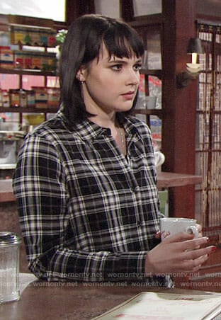 Tessa’s black plaid shirt on The Young and the Restless