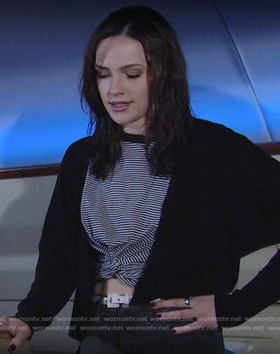 Tessa's striped cropped t-shirt on The Young and the Restless