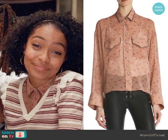 The Kooples Candy Floral Print Shirt worn by Zoey Johnson (Yara Shahidi) on Grown-ish