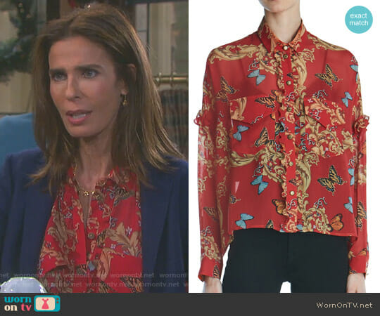 Ruffled Leaf & Butterfly-Print Silk Shirt by The Kooples worn by Hope Williams (Kristian Alfonso) on Days of our Lives