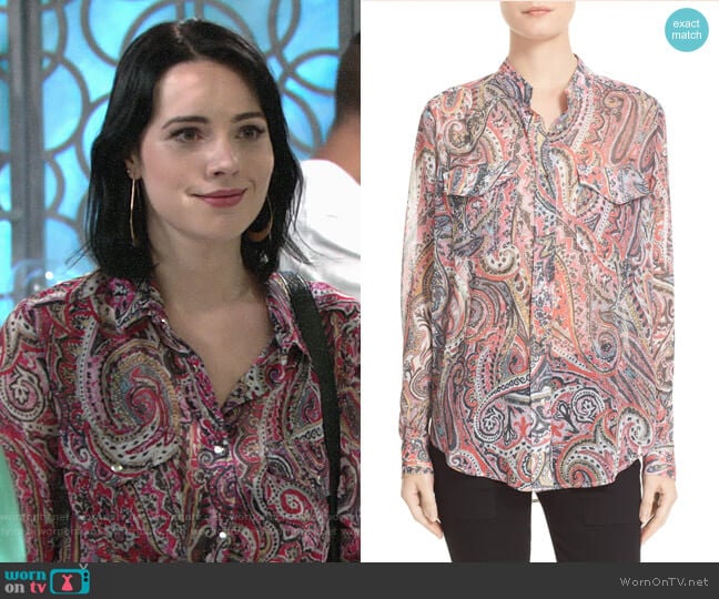 The Kooples Paisley Print Blouse worn by Tessa Porter (Cait Fairbanks) on The Young and the Restless