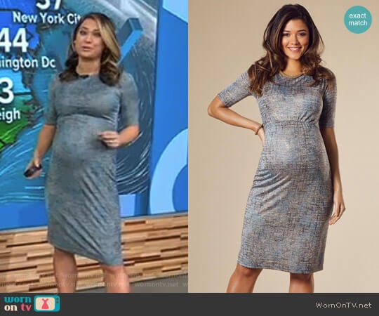 'Anna' Maternity Shift Dress in Bronze Blue by Tiffany Rose worn by Ginger Zee on Good Morning America