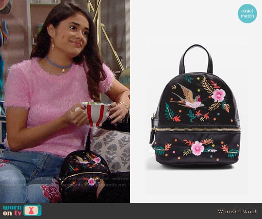 Topshop Satin Bird Embroidered Backpack worn by Darlita (Danube Hermosillo) on The Bold and the Beautiful