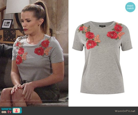 Topshop Floral Applique Tee worn by Chelsea Lawson (Melissa Claire Egan) on The Young and the Restless