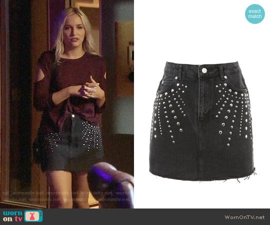 Topshop MOTO Studded Denim Mini Skirt worn by Maddie Jaymes (Lennon Stella) on Nashville