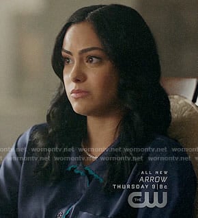 Veronica's blue pajamas with lace trim on Riverdale