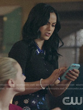 Veronica’s black polo top and floral skirt on Riverdale