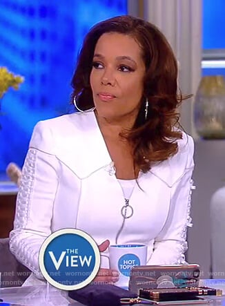 Sunny’s white lace-up sleeve jacket on The View