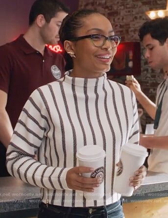 Zoey’s white striped long sleeve top on Grown-ish