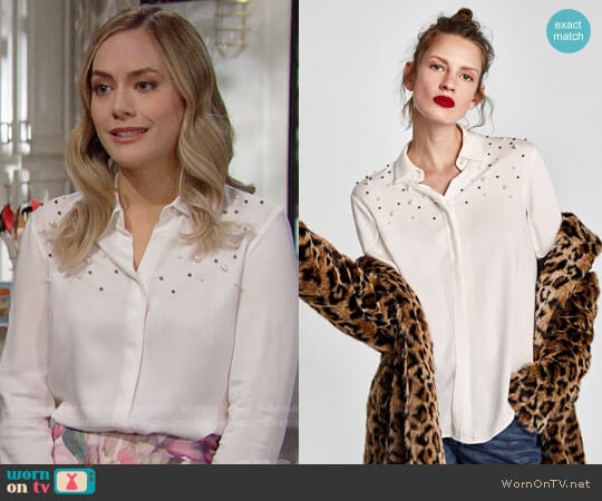 Zara Pearly Shirt worn by Hope Logan (Annika Noelle) on The Bold and the Beautiful