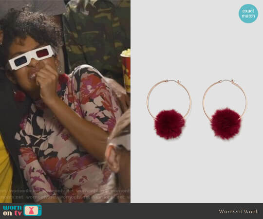 Zara PomPom Hoop Earrings worn by Zoey Johnson (Yara Shahidi) on Grown-ish