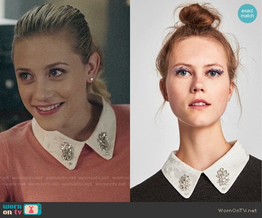 Zara Sweater with Bejewelled Collar worn by Betty Cooper (Lili Reinhart) on Riverdale