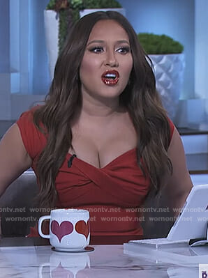 Adrienne’s red twist front dress on The Real