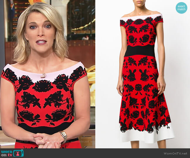 Off-Shoulder Floral Midi Dress by Alexander McQueen worn by Megyn Kelly on Today