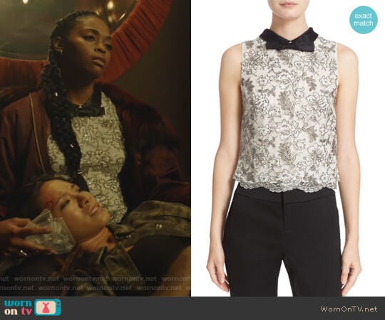 Manie Bow Collar Embellished Crop Top by Alice + Olivia worn by Anissa Pierce (Nafessa Williams) on Black Lightning