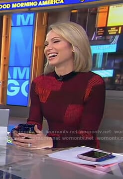 Amy’s red and black patchwork dress on Good Morning America