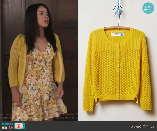 Pointelle Cable Cardigan in Gold from Anthropologie worn by Mariana Foster (Cierra Ramirez) on The Fosters