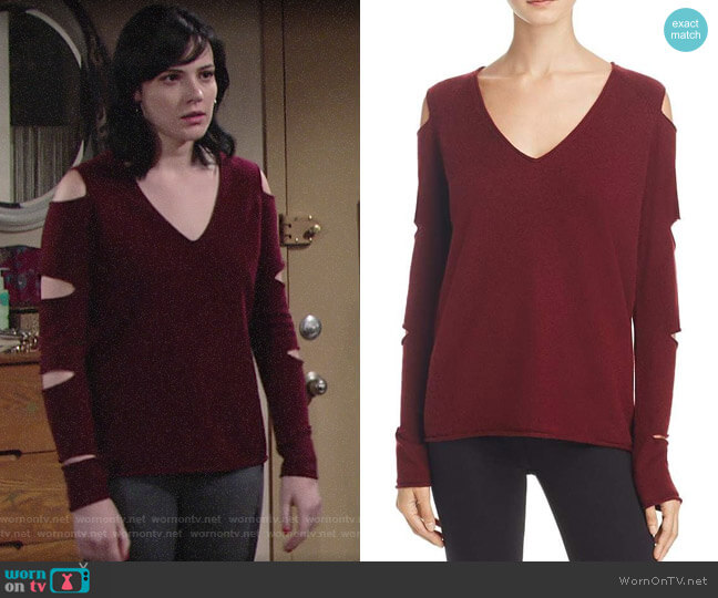 Aqua Cashmere V-Neck Slash-Arm Sweater worn by Tessa Porter (Cait Fairbanks) on The Young & the Restless