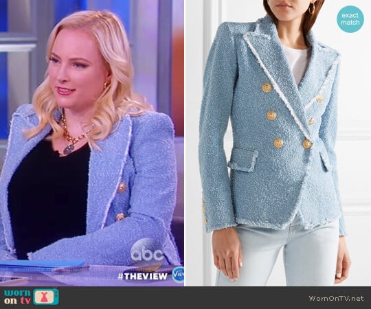 Double-breasted cotton-blend boucle-tweed blazer by Balmain worn by Meghan McCain on The View