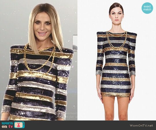 Silk Stripe Sequin Dress by Balmain worn by Dorit Kemsley on The Real Housewives of Beverly Hills