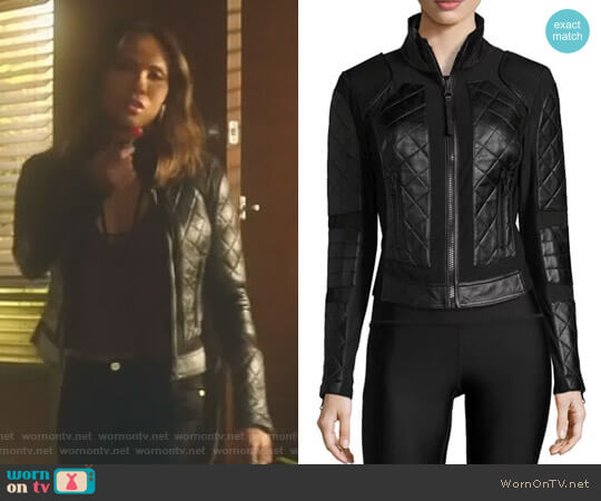 Quilted Leather & Mesh Moto Jacket by Blanc Noir worn by Mazikeen (Lesley-Ann Brandt) on Lucifer