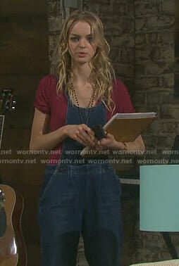 Claire’s denim overalls on Days of our Lives