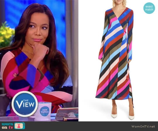 Stripe Silk Wrap Midi Dress by Diane von Furstenberg worn by Sunny Hostin on The View