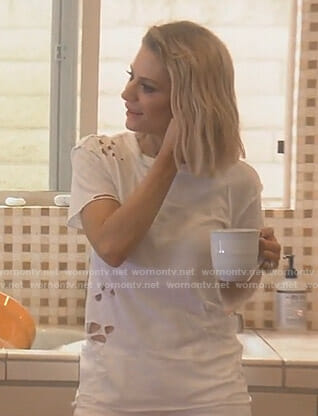Dorit's white distressed t-shirt on The Real Housewives of Beverly Hills