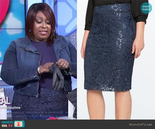 Floral Sequin Skirt by Eloquii worn by Loni Love on The Real