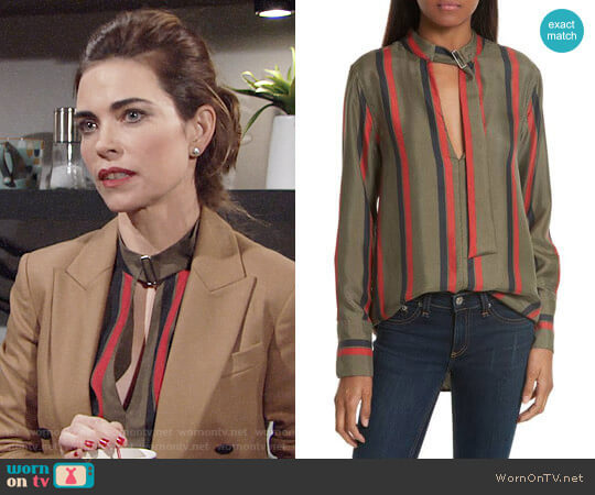 Equipment Janelle Blouse in Herbal Green worn by Victoria Newman (Amelia Heinle) on The Young and the Restless