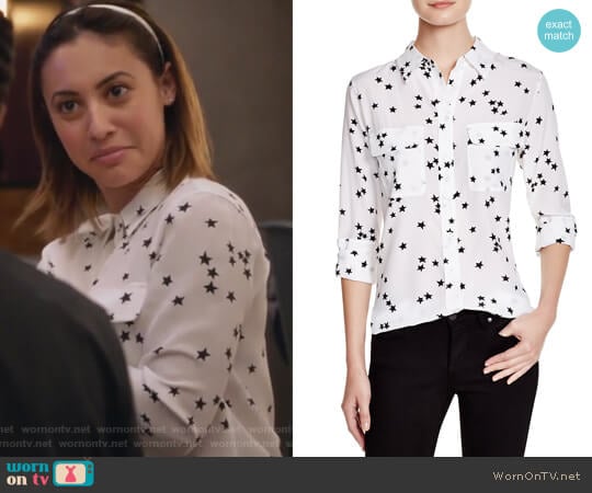 Slim Signature Silk Top by Equipment worn by Ana Torres (Francia Raisa) on Grown-ish