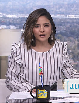 Erin’s white striped bell sleeve top on E! News Daily Pop