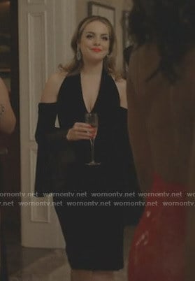 Fallon’s black cold-shoulder dress on Dynasty