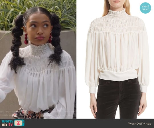 Smocked Tie Back Blouse by Frame worn by Zoey Johnson (Yara Shahidi) on Grown-ish