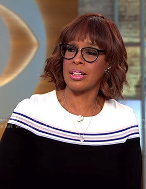 Gayle’s black striped knit dress on CBS This Morning