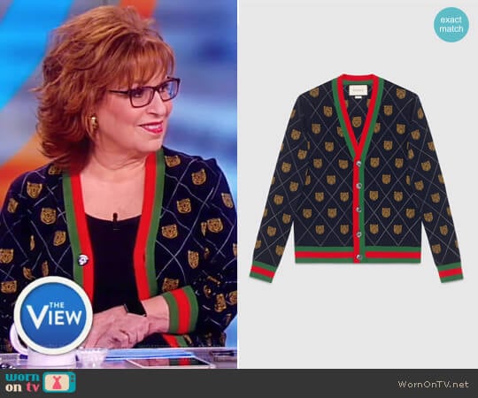 Tiger Argyle Wool Cardigan by Gucci worn by Joy Behar on The View