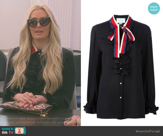 Contrast Collar Silk Shirt by Gucci worn by Erika Jayne on The Real Housewives of Beverly Hills