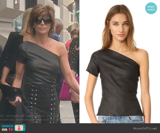 Asymmetrical One Shoulder Leather Top by Helmut Lang worn by Lisa Rinna on The Real Housewives of Beverly Hills