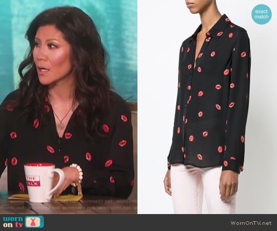 Lip Print Shirt by L'Agence worn by Julie Chen on The Talk