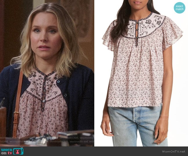 La Vie Rebecca Taylor Embroidered Yoke Top worn by Eleanor Shellstrop (Kristen Bell) on The Good Place