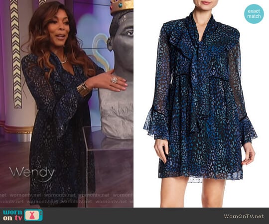 Long Sleeve Printed Ruffle Dress by Laundry by Shelli Segal worn by Wendy Williams on The Wendy Williams Show