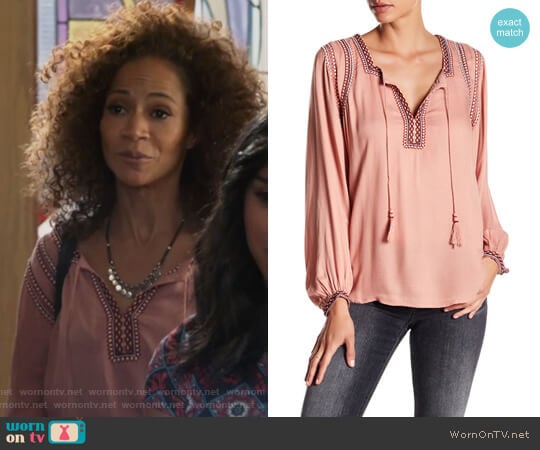 Embroidered Tassel Blouse by Lucky Brand worn by Lena Adams Foster (Sherri Saum) on The Fosters